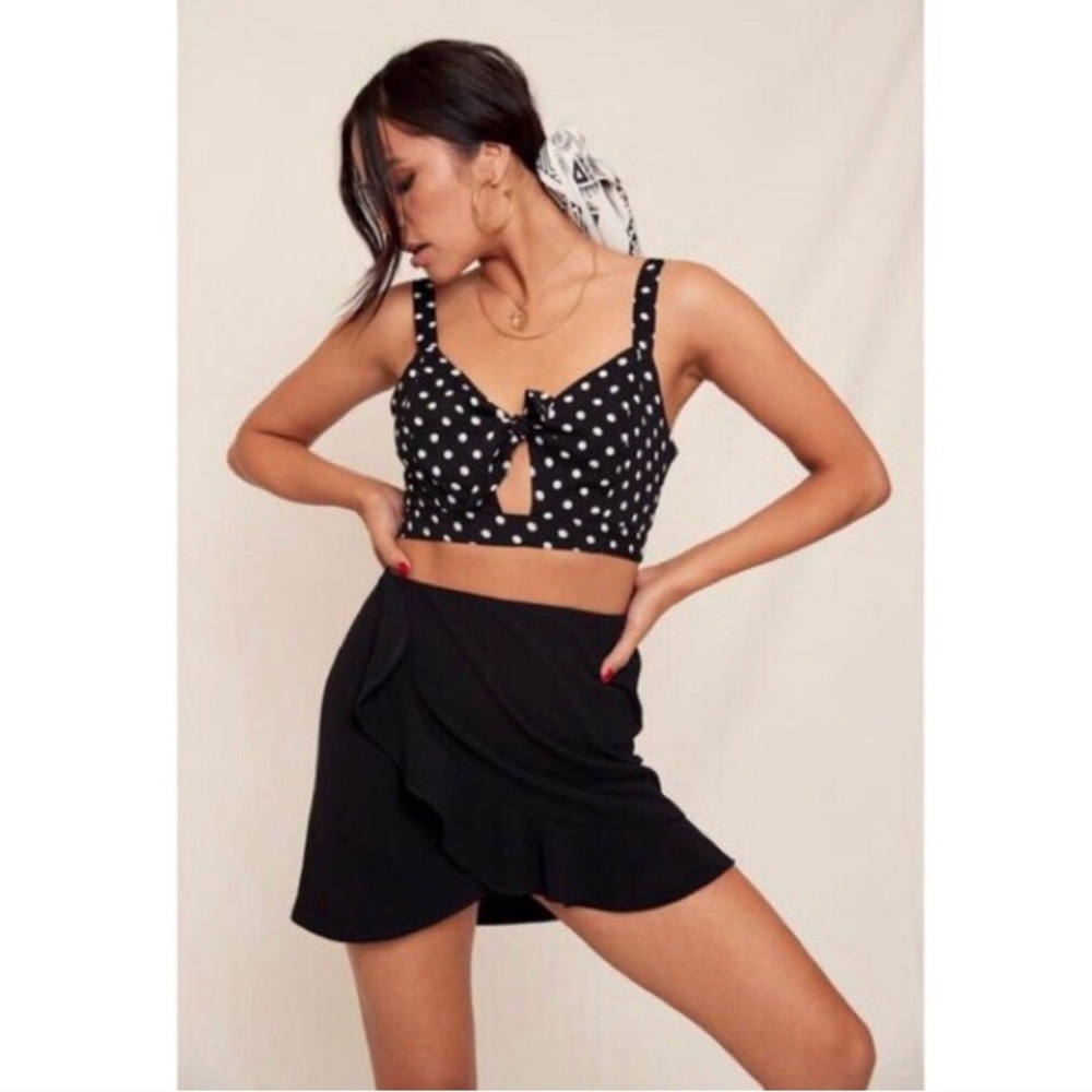 Polka Dot Crop Top Tie Front